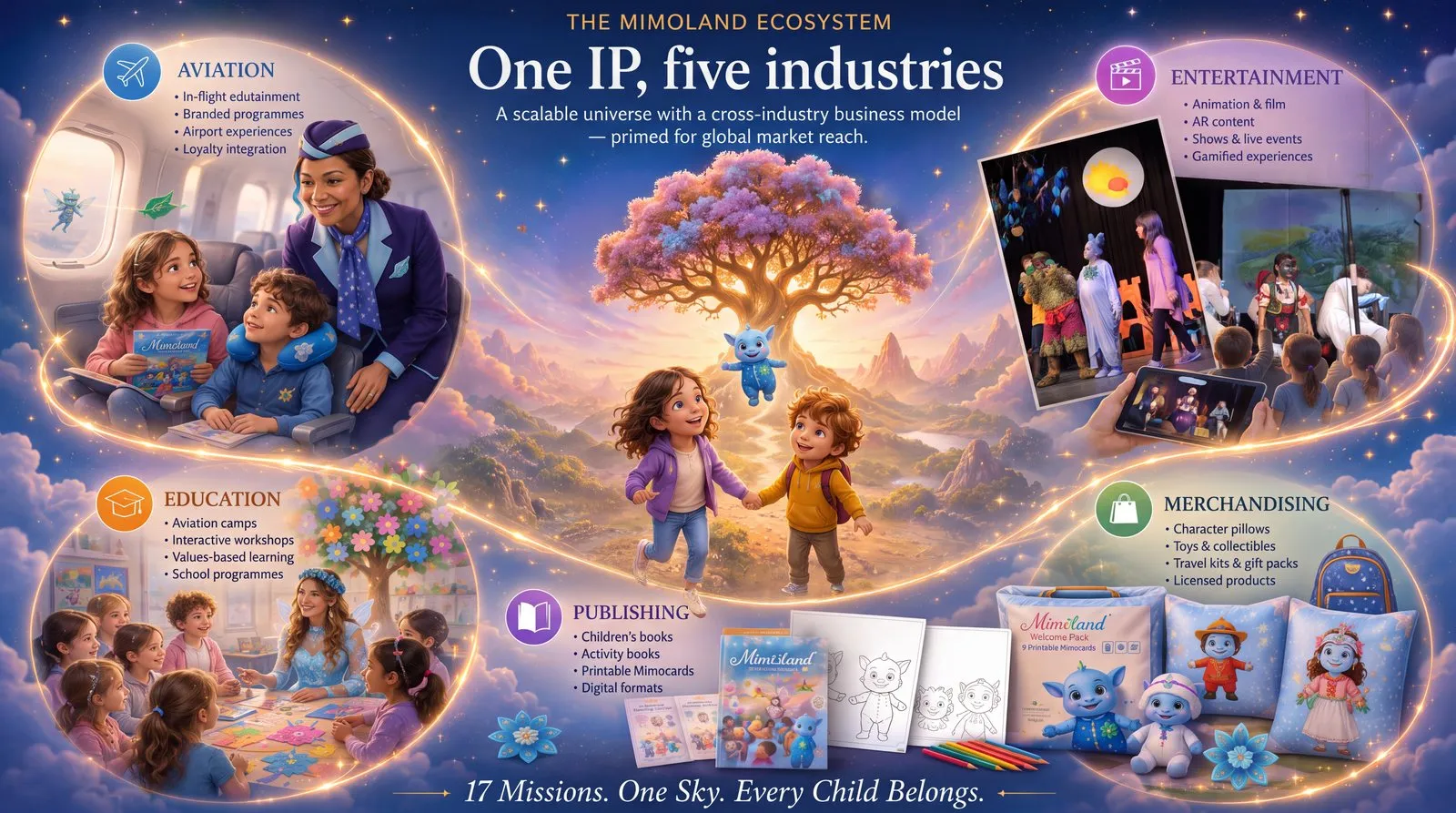 The Mimoland ecosystem — one IP across aviation, entertainment, education, publishing and merchandising